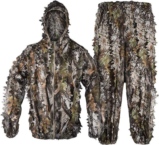 3D Bionic Camouflage Hunting Suit | Hooded Jacket & Pants Set for Outdoor Stealth and Tactical Training
