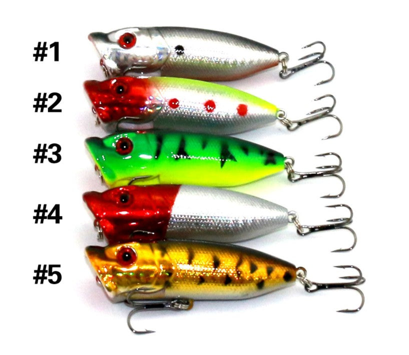 5-Piece Topwater Popper Fishing Lure Set | Multi-Color Artificial Bait for Freshwater & Saltwater Use